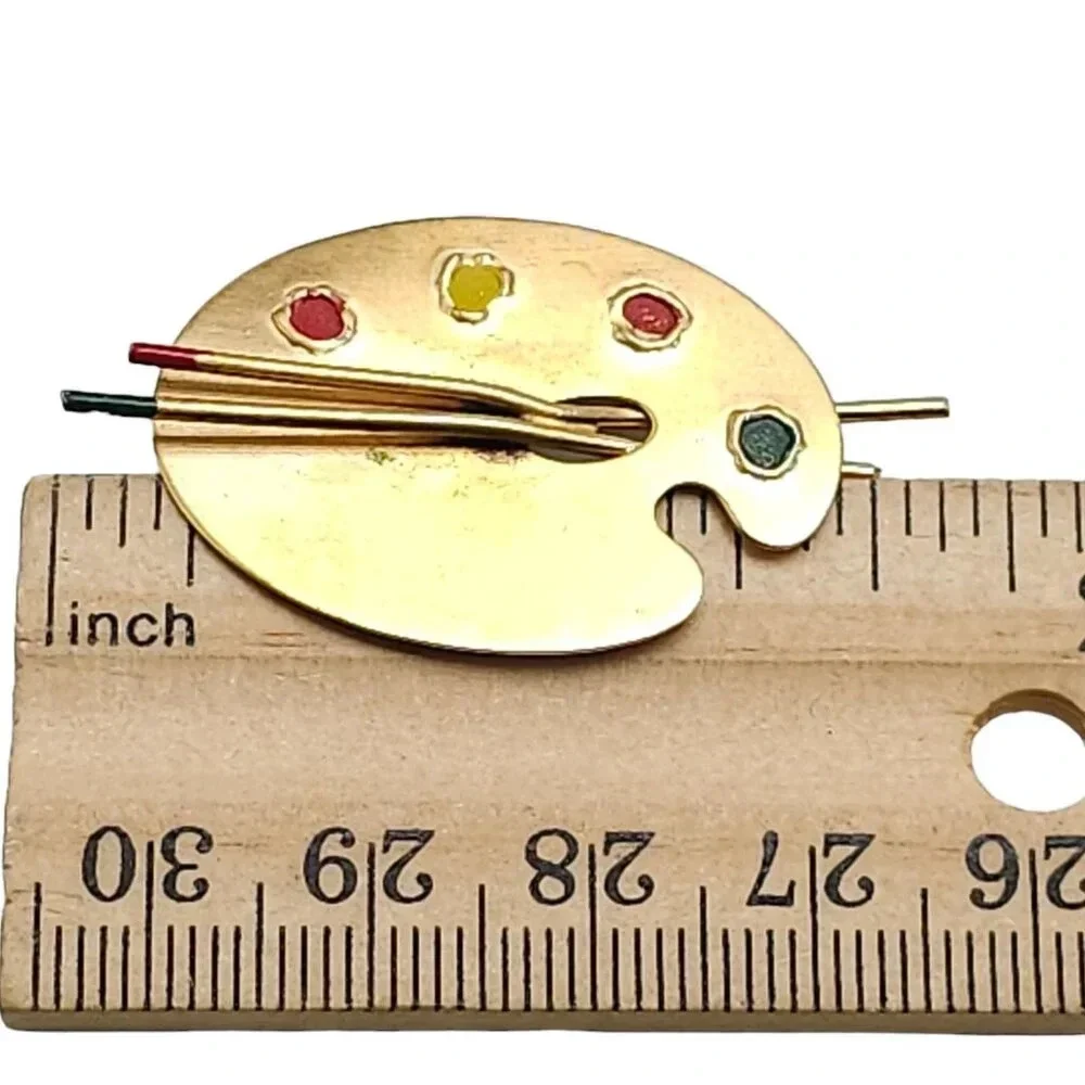 Beau Sterling Silver Multicolor Enamel Artist's Palette Brooch Pin Vintage
